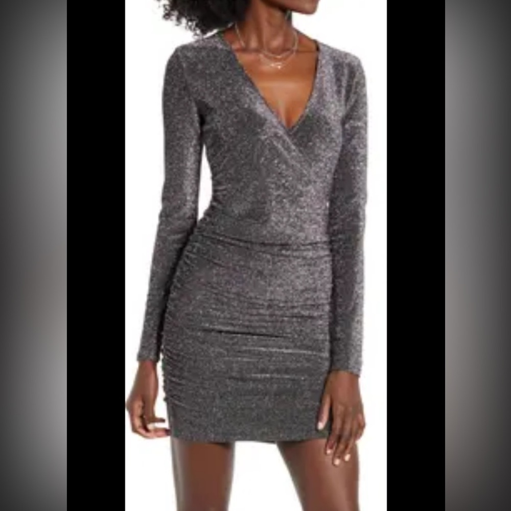Leith Dress Size Medium Silver Metallic Stretch Holiday Or Formal Occasion  NWOT